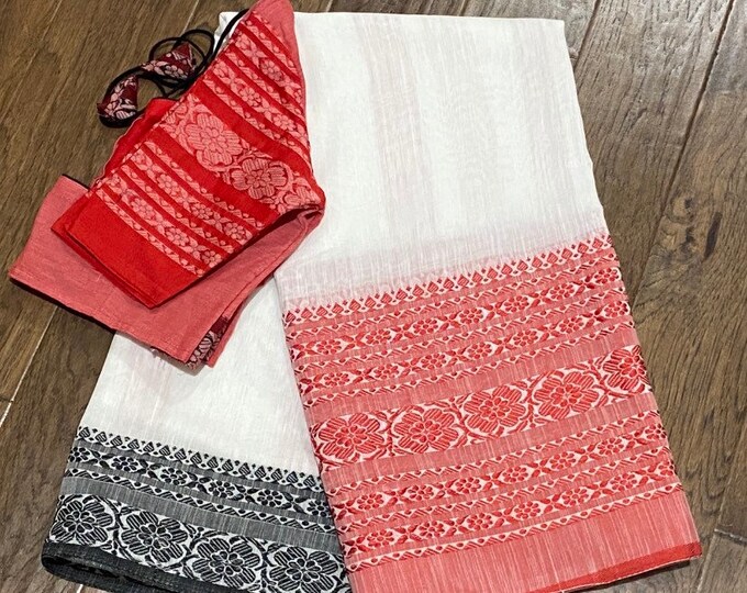 Handloom khadi Cotton Saree with blouse