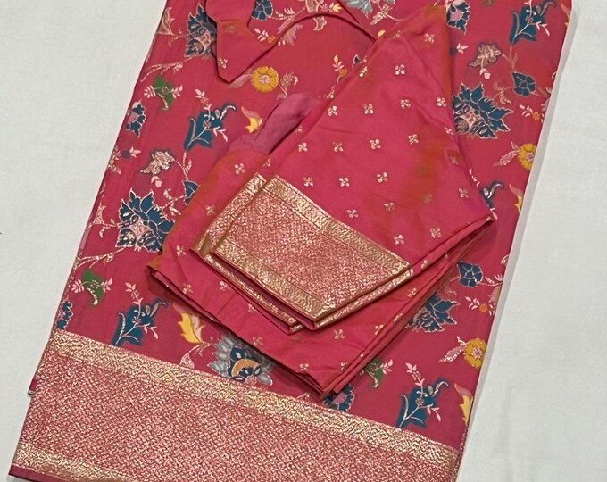Exquisite Harmony: Paithani Silk Saree with Adjustable Stitched Blouse (Fits Up to Size 42) - Ready to Ship from Texas, USA!