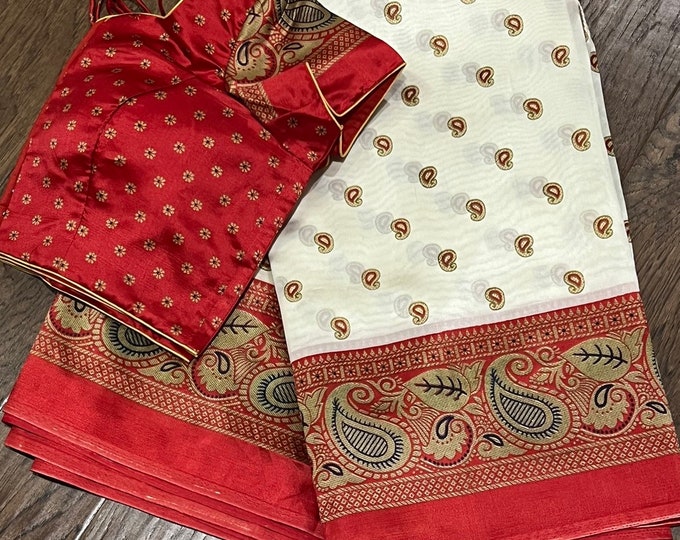 Beautiful Combination Bhagalpuri Semi Silk saree with blouse