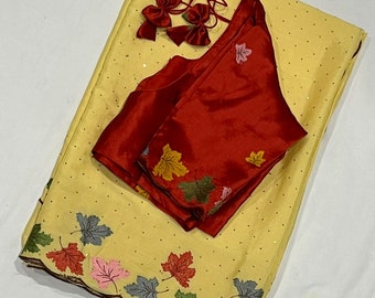 Pure Georgette Silk Thread Embroidery Saree with Blouse from 34 - 44 size