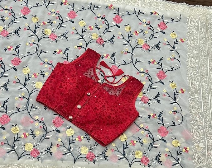 Floral Embroidery Georgette Saree with Blouse