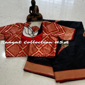 Semi Silk Saree with Parrot Weaving and Contrast Blouse (Fits 34-42)