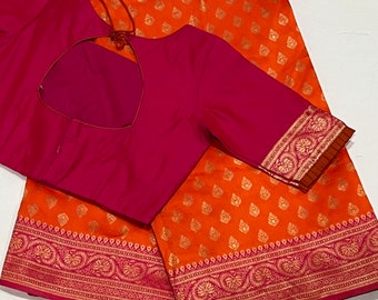 Benarus Semi Silk Saree with Stitched Silk Blouse (Fits 36-42)