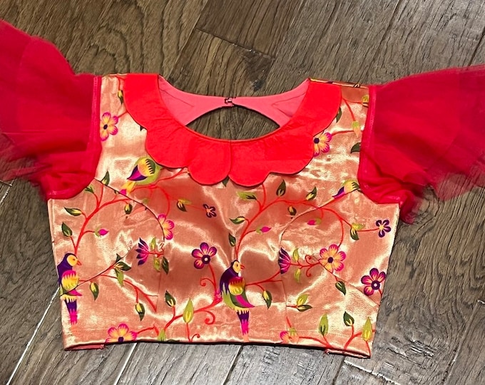 Red Paithani Silk Stiched Saree Blouse