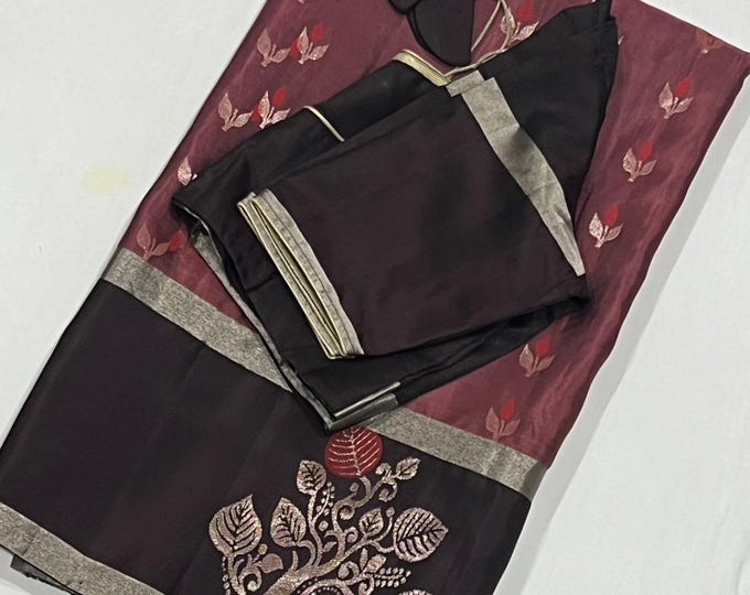 Handloom Kanchi Pure Silk Handloom Saree with stitched blouse 34-42 inches. All orders ships from Texas, USA!!!!
