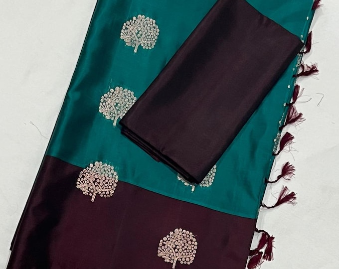 Handloom Pure Silk  Kanchipuram Light Weight Soft Silk Saree With Contrast Unstitched Blouse