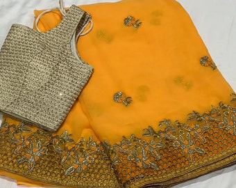 Pure Georgette Cutwork Saree with blouse