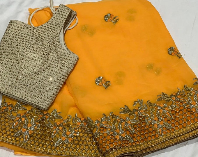 Pure Georgette Cutwork Saree with blouse