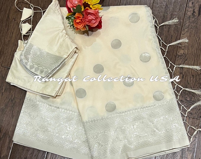 Beutiful combination Golden Soft Silk saree with blouse
