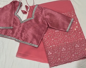 Beutiful combination Embroidery Georgette saree with blouse 34-42