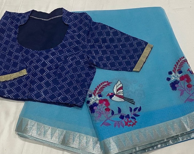 Kota cotton embroidery saree with blouse