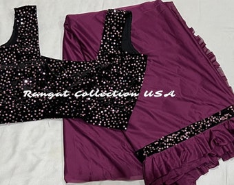Lycra Ruffle Saree with Sequence Embroidery Border & Blouse