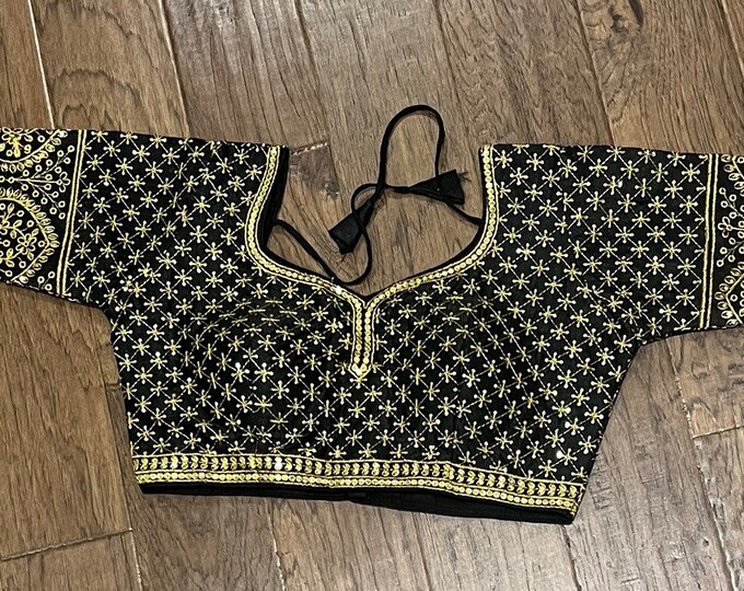 Beautiful Embroidery black  Silk Blouse fits 34-40 inches