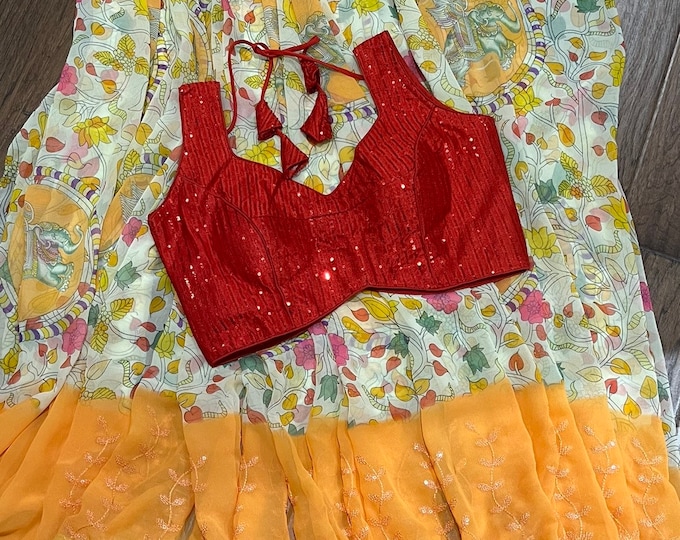 Kalamkari Printed Georgette Saree with blouse