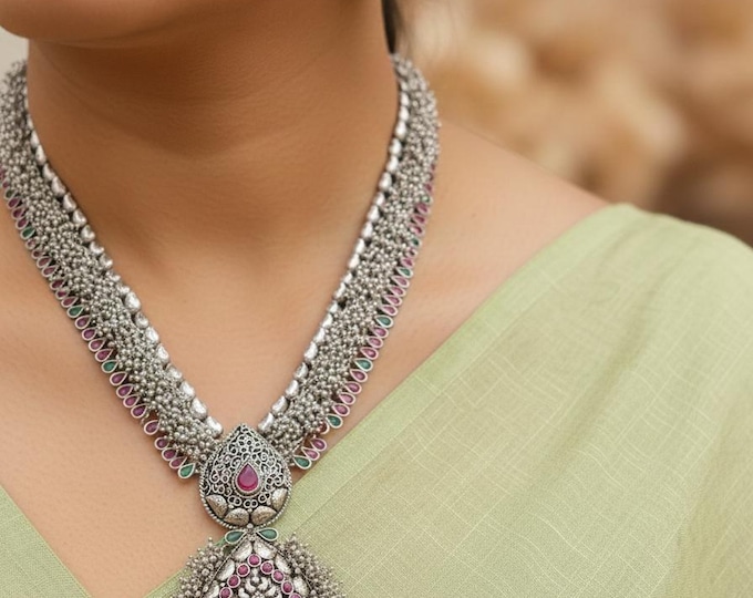 German Silver Long Necklace with Jumka Earrings