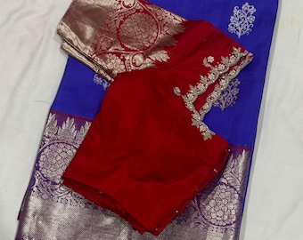 Venkatagiri Silk Handloom Saree | Silkmark Certified | Handwork Maggam Blouse (Size 34-44)