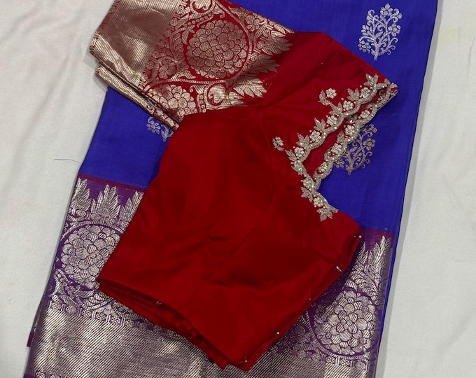 Venkatagiri Silk Handloom Saree | Silkmark Certified | Handwork Maggam Blouse (Size 34-44)