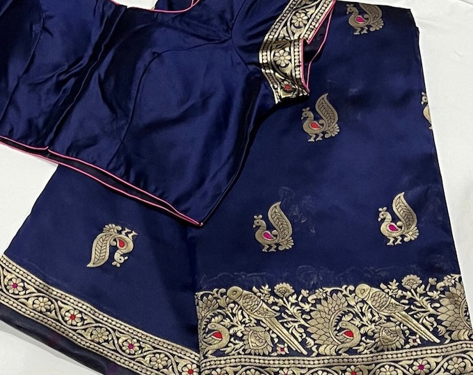 Semi Silk Saree with Woven Blouse (Size 34-42)