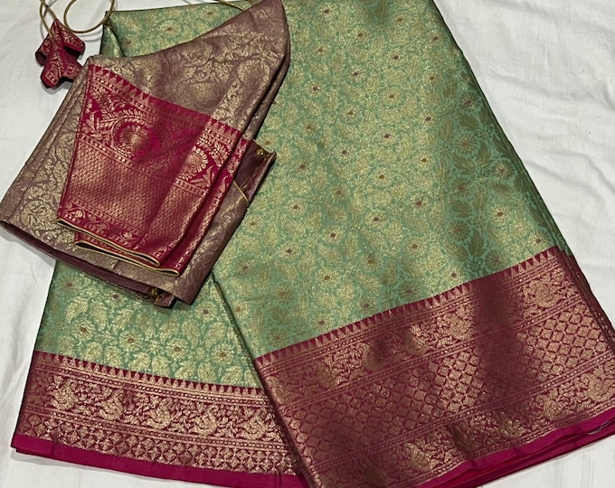 Kanchi Silk Saree with Blouse Size 34-44 inches