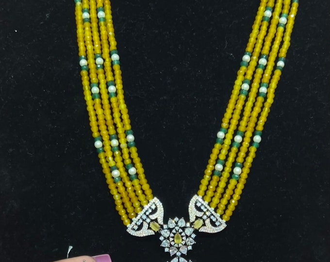 Premium high quality grand looking Victorian  long mala with and with yellow   beads/ Chandra Haram
