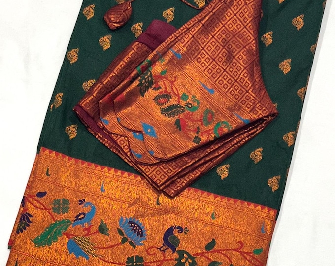 Exquisite Paithani  Border Soft Silk Saree with Adjustable Blouse (34-44)