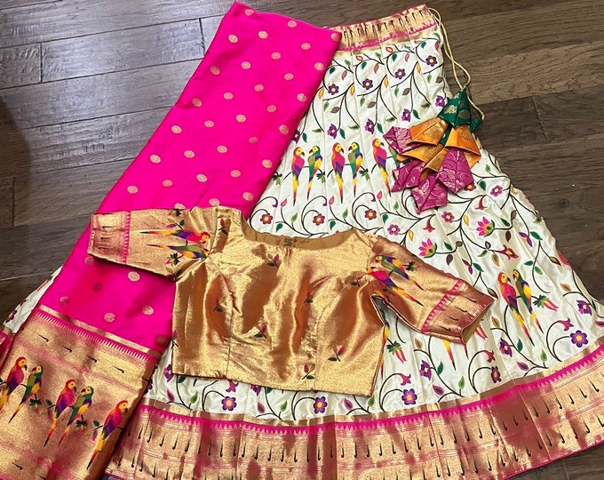 Lehegna Set - Pure silk Paithani Lehegna With Paithani  border and Blouse - Silk mark Certified