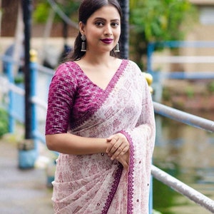 Georgette Saree with Blouse 34-44 size
