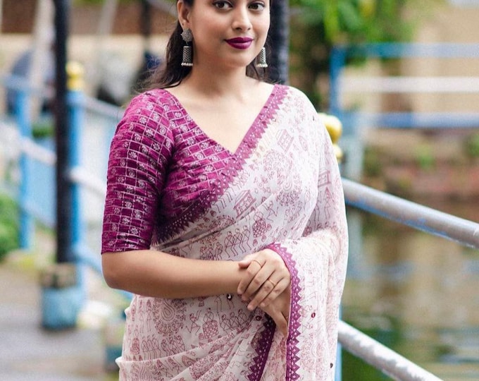 Georgette Saree with Blouse 34-44 size