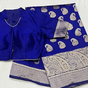 Beautiful combination Benarus Semi Silk Saree with Blouse 34-46 size