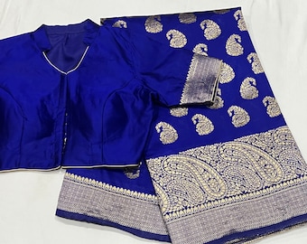 Benarus Semi Silk Saree with Stitched Blouse (Size 36-46)