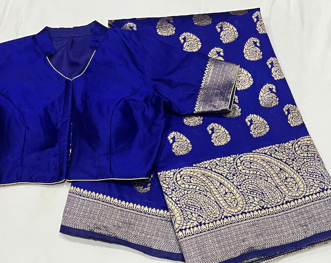 Beautiful combination Benarus Semi Silk Saree with Blouse 34-46 size