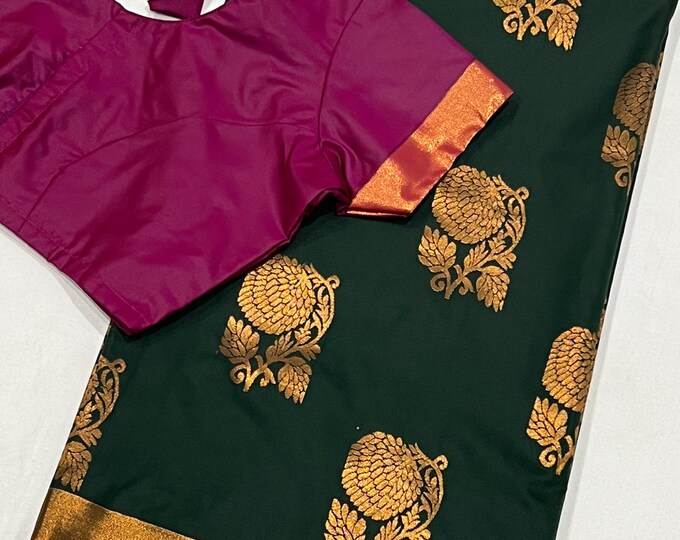Beautiful Combination woven soft silk saree with blouse 34-44 size