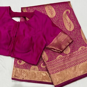 Beautiful combination Benarus  Silk Saree with Blouse 34-46 size