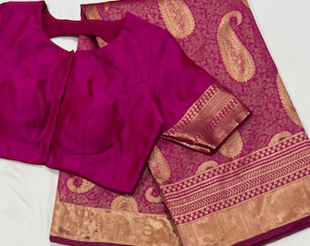 Benarus Silk Saree with Stitched Blouse (Size 36-46)