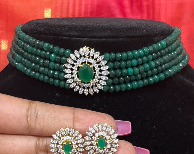 Gorgeous Beaded Choker Necklace with  Earrings.