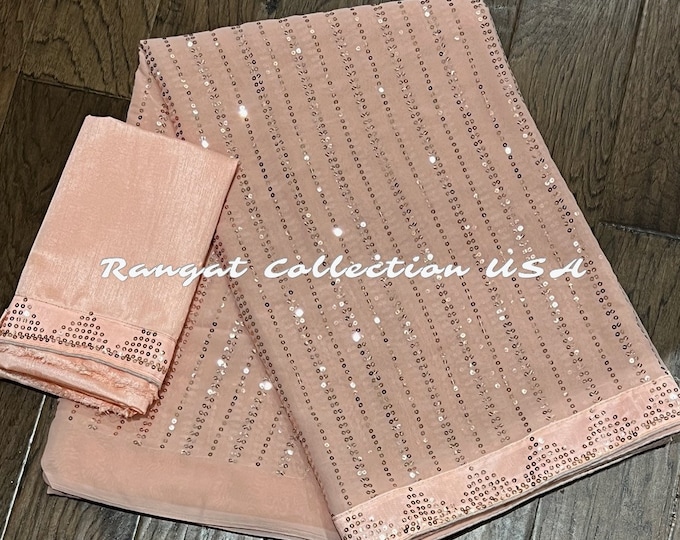 Pure Georgette Sequence Saree with unstitched blouse