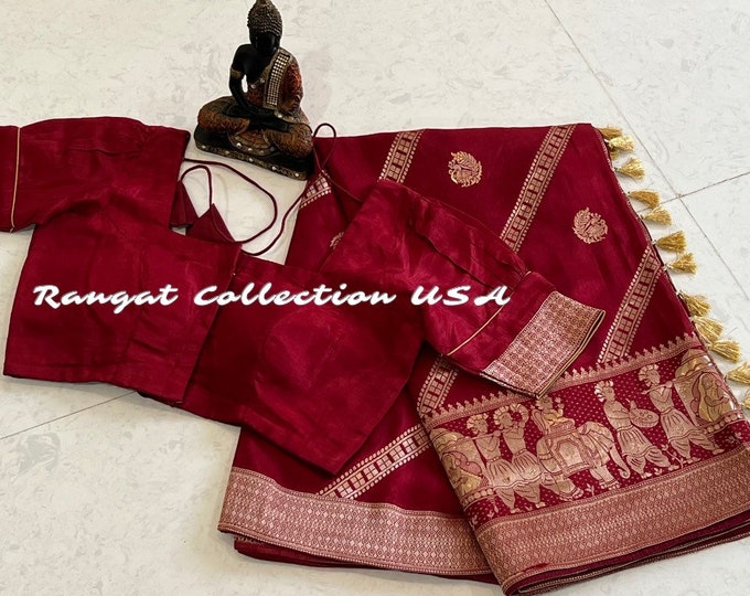 Munga Benarasi Crepesilk Saree - Blouse Size 38 Extends to 44! Ready to ship from Texas, USA!