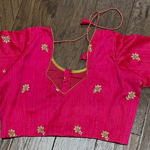 Beautiful Pink Embroidery silk Blouse Size 34-42
