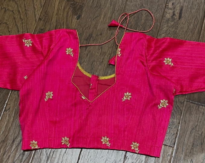 Beautiful Pink Embroidery silk Blouse Size 34-42