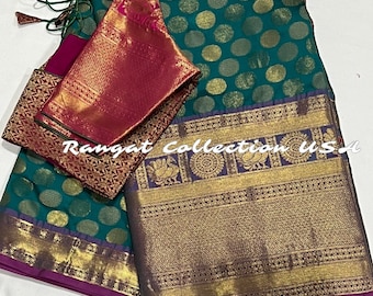 Handloom Banaras Silk Saree with Zari Weaving & Blouse (Size 38-42)