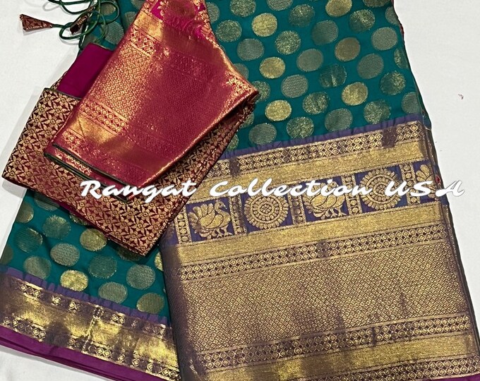 Handloom Banaras Silk Saree with Zari Weaving & Blouse (Size 38-42)