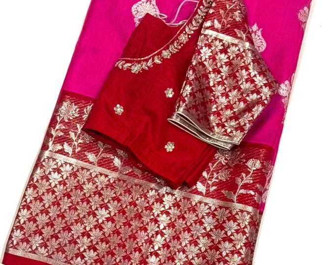 Venkatagiri Silk Handloom Saree | Silkmark Certified | Handwork Maggam Blouse (Size 34-44)