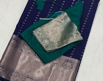 Handloom Kanchi Silk saree with stitched blouse 34-44 inches. All orders ships from Texas, USA!!!!