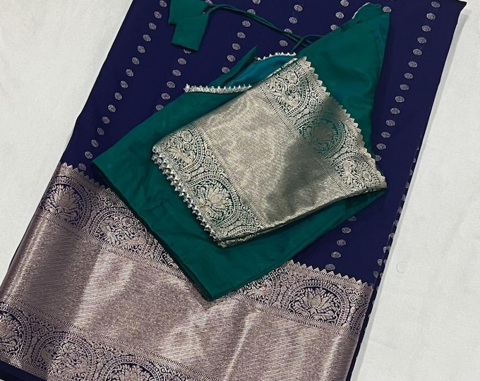 Handloom Kanchi Silk saree with stitched blouse 34-44 inches. All orders ships from Texas, USA!!!!