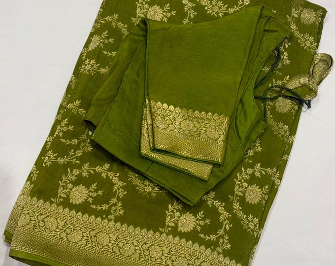 Exquisite Munga Benarasi Saree – Blouse Size 34 (Extends to 42) – Ready to Ship from Texas, USA