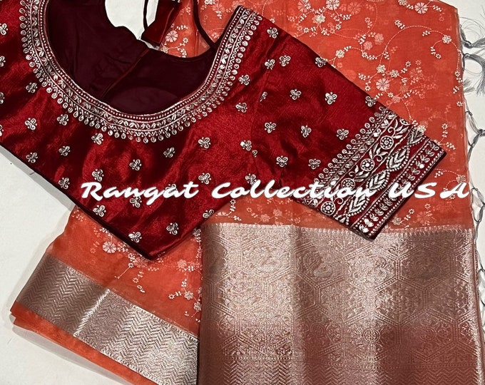 Orange Tissue Soft Silk saree with blouse