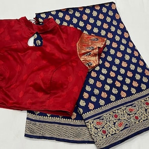 Beautiful combination Benarus  Silk Saree with Blouse 34-46 size