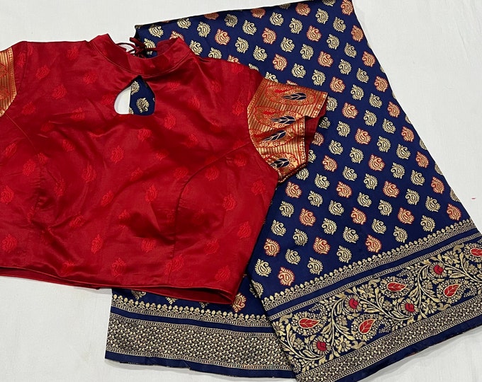 Beautiful combination Benarus  Silk Saree with Blouse 34-46 size