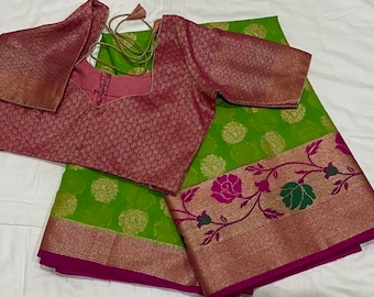 Benarus Georgette Saree with Paithani border and contrast blouse 34-42 size.