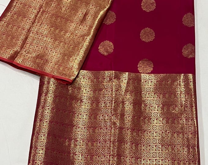Handloom Pure Silk  Kanchipuram Silk Saree With  Unstitched Blouse
